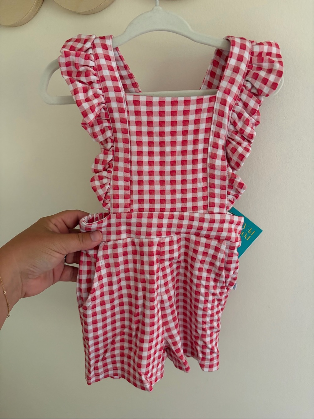 Girls Red Gingham Ruffle Overalls - Kids Bottoms